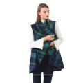 Womens Lapel Sleeveless Open Front Hem Plaid Vest Cardigan Jacket With Pockets